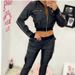 Women’s Clothing solid color pu short zipper pocket design slim baseball jacket_ecoleips.com