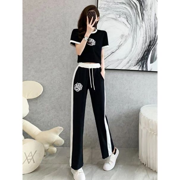 Women's casual knitted suit for women in summer, thin style, fashionable and fashionable, age-reducing wide-leg pants, fashionable two-piece set_ecoleips.com