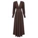 Aria Basics Aria Basics European American Foreign Trade Spring And Autumn New Design Sense Waist Cinch Gathered French Coffee Color V-neck_ecoleips.com
