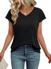Aria Basics Aria Basics 2025 Spring Summer New Cross-Border European And American Women's Clothing Solid Color V-Neck Short Sleeve_ecoleips.com