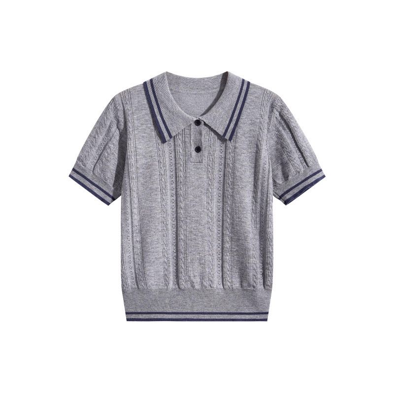 Women's Knit Sweater Summer New Fashion College Style Color Block Pullover Top_ecoleips.com