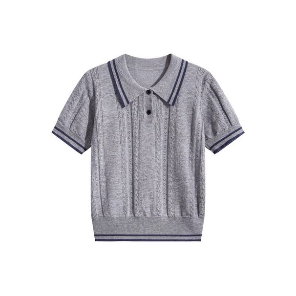 Women's Knit Sweater Summer New Fashion College Style Color Block Pullover Top_ecoleips.com
