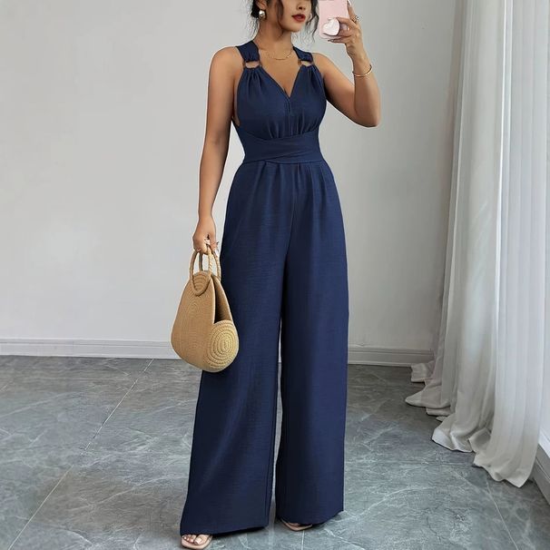 Elegant Wide Leg Jumpsuit Trousers For Women Backless Top American Style New Style Women's Clothing_ecoleips.com