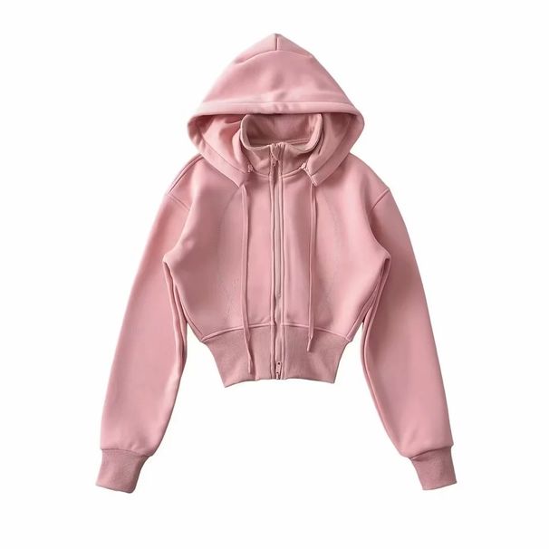 "Cropped Hooded Sweater Jacket For Women – Detachable Hood & Slim Fit (Pinkish/Dark Brown/Black) – Y2K Aesthetic & Streetwear Style"_ecoleips.com