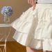 White Lace Cake Style Tutu Skirt High Waisted Slimming Anti Exposure a Line Short Skirt for Women Ballet Style_ecoleips.com
