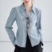 Independent Station 2025 New Spring Cross-Border Design: Women's Tie-Up Long-Sleeve Split-Waist Denim Shirt Jacket_ecoleips.com