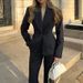 Women's Black Suit Set – Tailored Jacket & Straight Pants (S-XL, Autumn & Winter, Office & Casual Wear)_ecoleips.com