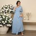Elegant Muslim Abaya Dress With Beaded Neckline & Long Sleeves - Modest Islamic Clothing For Women (Blue/Burgundy, S-XXL)_ecoleips.com