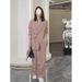 Women's Plus Size Spring Suit Set - Elegant Fly Sleeve Blouse & Trousers 3-Piece Outfit (with Camisole) For Office Casual, M-4XL (Black/Navy/Pink)_ecoleips.com