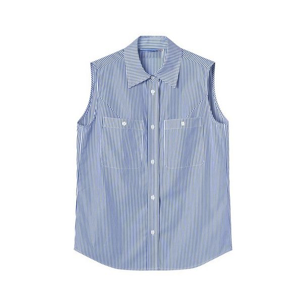 Women's Sleeveless Striped Shirt - Summer Casual Polo Collar Blouse - Relaxed Fit Square Shoulder Top For Office & Streetwear_ecoleips.com