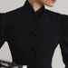 French-Inspired Black Blazer With Stand Collar – Elegant Bubble Sleeve Jacket For Work & Evening (S/M/L)_ecoleips.com