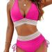 Women's Clothing High Waisted V Neck Two Piece Swimsuit Provides Comfort And Style For Various Aquatic Activities_ecoleips.com