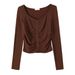 2025 #Craftsmanship Selection # Thin Velvet Unique Design Drawn Square Neck T-Shirt Women's Long Sleeve 2025 Autumn/Winter_ecoleips.com