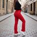 Vintage Red Flare Jeans For Women – High Waist Stretch Denim Pants (S-Xl, Retro 70s Style) Seamless Waistband_ecoleips.com