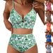 Women's American Style O-Ring Bikini Set High-Waist Floral Print 2 Piece Swimsuit For Summer Beach Wear_ecoleips.com