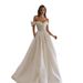 off the Shoulder Satin Wedding Dress Mori Style Simple V Neck Slim Fit See through Travel Photography Train 2026 New Style Women's Clothing_ecoleips.com