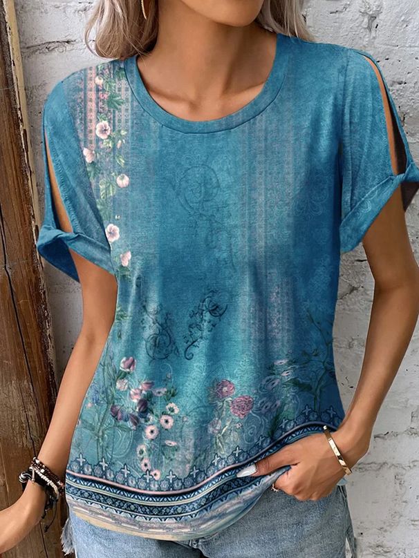 Women's Clothing Women's Casual Ethnic Style T-Shirt Short Sleeve Printed Comfortable Top For Summer_ecoleips.com