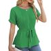 European And American 2025 Spring And Summer New Casual Shirt Ruffled Round Neck Short Sleeved Top Fashionable Women_ecoleips.com
