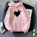 2024 Autumn New Simple Heart Print Hooded Jacket Women's Casual Student Versatile Fleece Sweatshirt_ecoleips.com