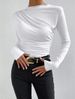 Women's Ruffle Detail Long Sleeve T-Shirt Slim Fit Solid Color Basic Top for Layering_ecoleips.com
