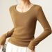 2025 Seleced Pure Coon U-Neck Women's Long Sleeved 2025 Auumn New Syle Loose And Slimming High-End T-Shir Op Base_ecoleips.com