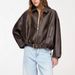 Vintage-Inspired Women's Faux Leather Bomber Jacket - Stylish Spring Casual Coat With Relaxed Fit (Black, Brown)_ecoleips.com