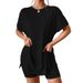 Women's Casual Batwing Sleeve Top And 3/4 Shorts Set Solid Color Loose Fit Summer Two-Piece Outfit for Home And Street Style_ecoleips.com