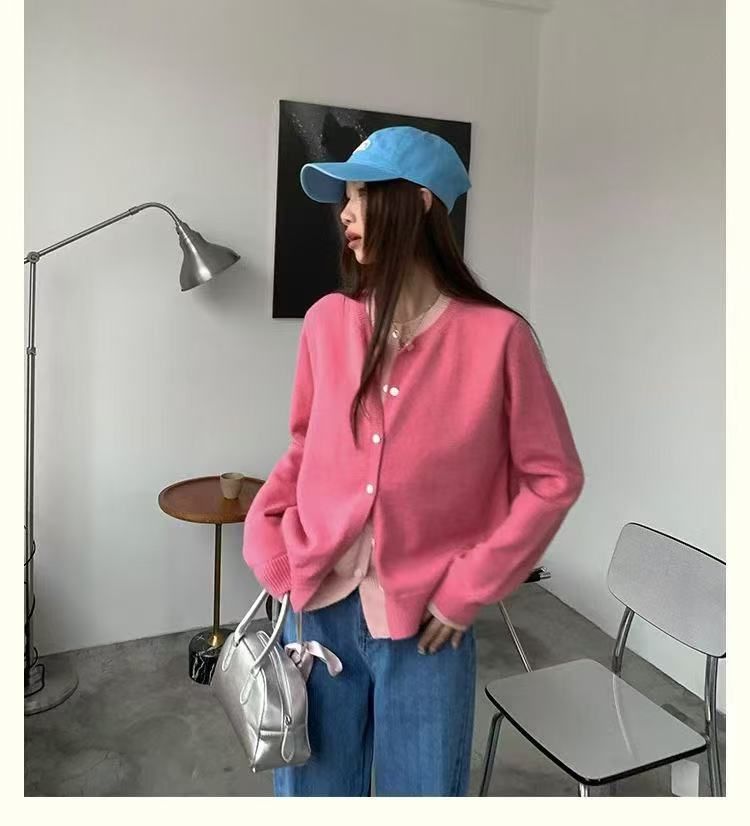 Women's Style Soft Gray Knit Cardigan Preppy Style Jacket Autumn New Top_ecoleips.com
