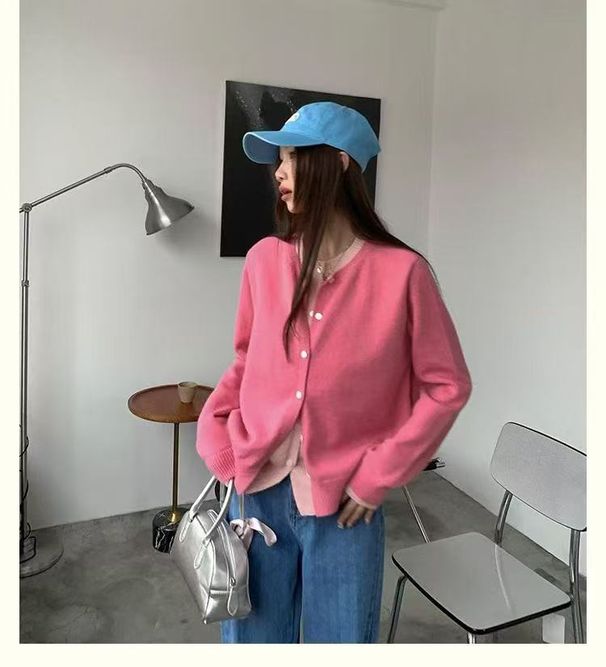 Women's Style Soft Gray Knit Cardigan Preppy Style Jacket Autumn New Top_ecoleips.com
