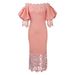 Women's New Off-Shoulder Lace Patchwork Evening Lantern Sleeve OL Bridesmaid Dress_ecoleips.com