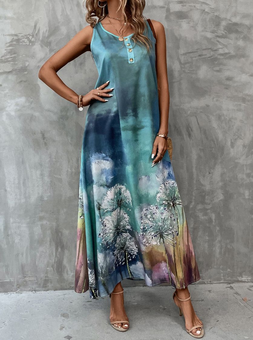 Women's Clothing Summer New Printed Short Sleeved Dress Hem Irregular Long Skirt Female_ecoleips.com