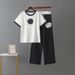 New Simple Wool Embroidery Short Sleeved Knitted Top + Knitted Pants Sports Two Piece Suit_ecoleips.com