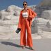 Women's plus Size Long Sleeve Cardigan Two Piece Set Casual Solid Color Loungewear Comfortable Knit Coordinated Outfit_ecoleips.com