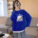 Korean Style Women's Sweatshirt Loose Casual round Neck Fleece Lined Thickened Autumn Winter Top_ecoleips.com
