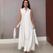 Women's Clothing Summer New Two Piece Long Skirt V Neck Sleeveless Solid Color Waist Dress_ecoleips.com