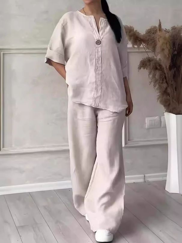 Women's Clothing Solid Color Cotton And Linen Casual Pants Suit_ecoleips.com