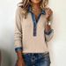 Women's Relaxed Fit Blue Long Sleeve Shirt - Elegant Collar Top, Breathable & Stylish For Autumn & Spring_ecoleips.com