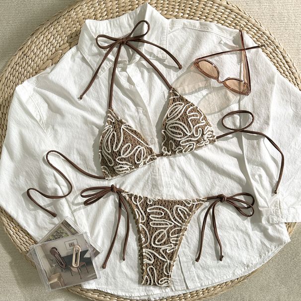 Women's Gold Foil Bikini Set – Sexy Halter Neck Swimwear With Padded Cups, Stretchy & Stylish_ecoleips.com