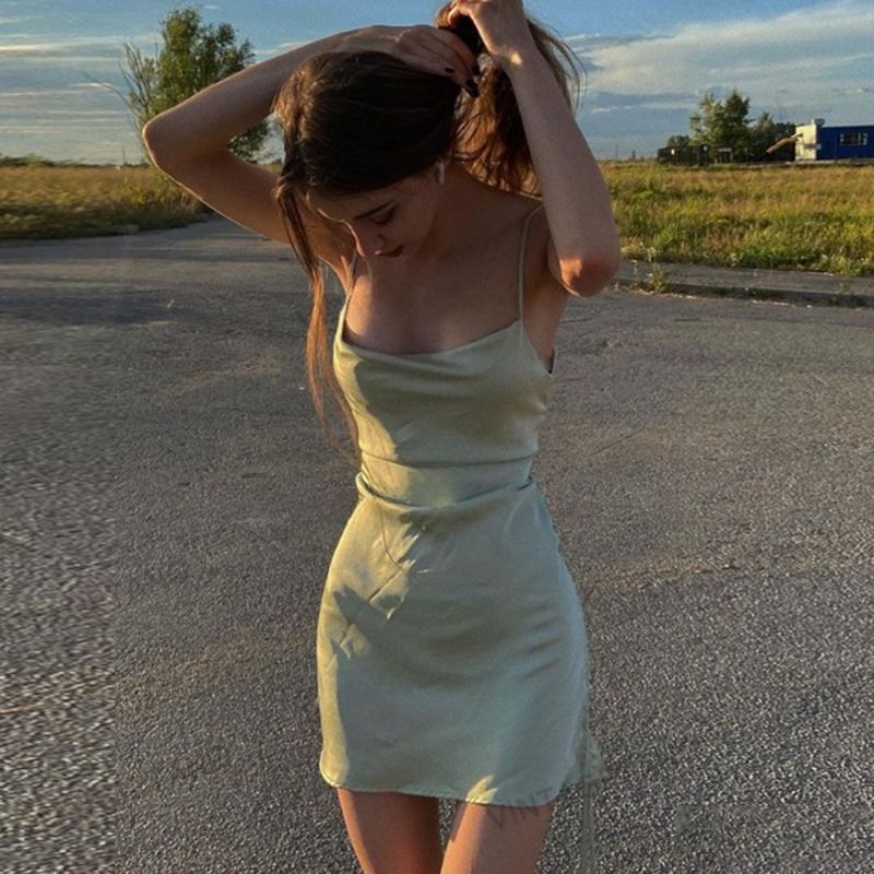 Summer Slim Fit Dress for Women Sexy Pure Color Thin Straps European American Style Ins 2025 New_ecoleips.com