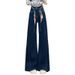 Women's Fleece-lined Flared Jeans 2025 New Model High-waisted Loose Elastic Wide-leg Denim Blue Straight Pants A8573_ecoleips.com