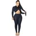 "Women's Long Sleeve Crop Top & Slim Fit Pants Two-Piece Set – Elegant Pleated Ruffles Outfit"_ecoleips.com