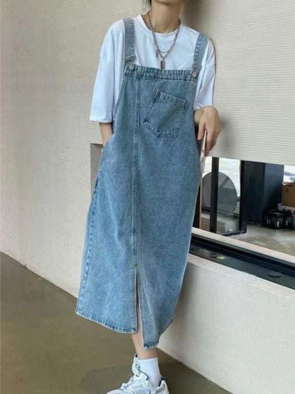 K Cowboy Shoulder Strap Skirt, Women's Design Sense, Niche Temperament, Suspender Skirt, Loose Dalian Clothing, Long Skirt_ecoleips.com
