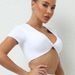Yoga Tight V-neck Sports Short Sleeved T-shirt Top, High-strength Shock-absorbing Quick Drying Running Fitness Suit_ecoleips.com
