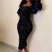 Women's Sequined Puff Sleeve Hip Skirt Large Size Slim Sexy Bridesmaid Dress Dress_ecoleips.com