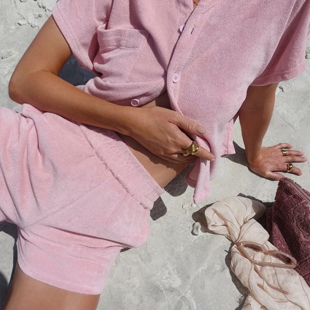 Women's Solid Color Single-breasted Two-piece Set, Home Loose Fashion Casual Suit_ecoleips.com