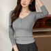 2025 #Superior Selection # Unique Button Design T-Shirt For Women 2025 Autumn New Slim Fit Spicy Girl Sexy Long Sleeve Top_ecoleips.com
