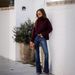 Women's Clothing Denim Dark Blue Mid Waist Flared Pants_ecoleips.com