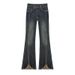 Cement Gray Raw Edge Flared Jeans For Women, New Summer Style, Plus Size, High-waisted, Slimming, Hip-covering, Stretchy_ecoleips.com
