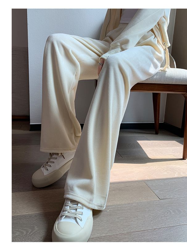 Women's Fleece-Lined Chenille Wide-Leg Pants - Ultra Soft & Warm Milk Velvet Fabric, High Waisted Straight Cut Casual Trousers With Elegant Draping_ecoleips.com