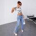 Women's Clothing Worn Jeans Women New Irregular Star High Waist Straight Trousers Washed Jeans_ecoleips.com